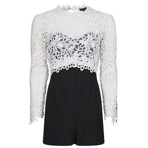 Topshop Black & White Lace Panel Romper, Size 8